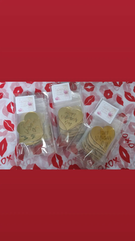 Valentine's Gold heart acrylic disc toppers x10 ( please read description)