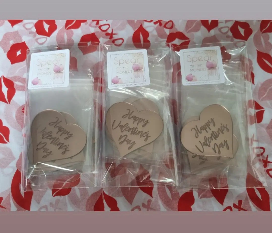 Valentine's  Rose Gold Heart acrylic disc toppers x10 (please read description)